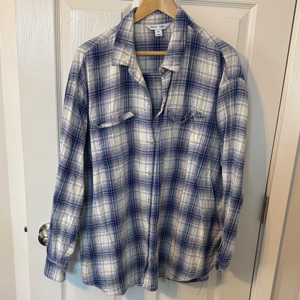 Blue and White Plaid  boyfriend Shirt